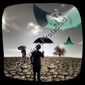 Fun Surreal Landscape T-Shirt | Desert Stingray and Umbrellas - AS Colour Womens Maple Curve Tee Design