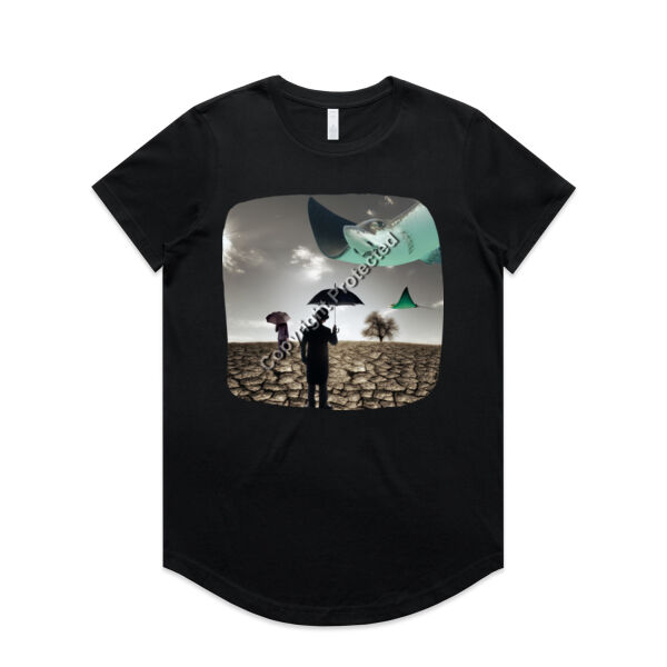 Fun Surreal Landscape T-Shirt | Desert Stingray and Umbrellas - AS Colour Womens Maple Curve Tee Thumbnail